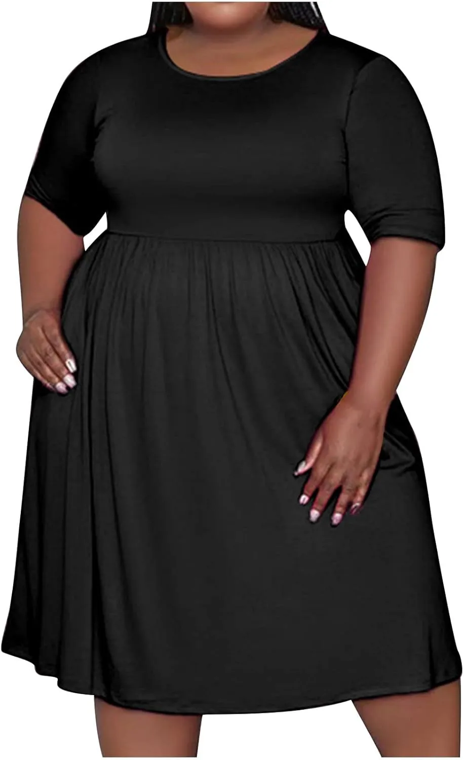 hlysgo Summer Mini Dress for Women Casual Loose Fit Short Sleeve Crew Neck Beach Dresses Trendy Ladies Short Tunic Dress