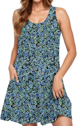 hlysgo Womens Summer Dresses 2025 Trendy Floral Print Sleeveless Crew Neck Tank Mini Dress A-Line Flowy Short Beach Sundress