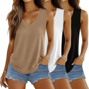 Huukeay 3 Pack Women's Tank Tops V Neck Loose Fit Casual Shirts Flowy Trendy Sleeveless Summer Basic Tee 2025 Fashion