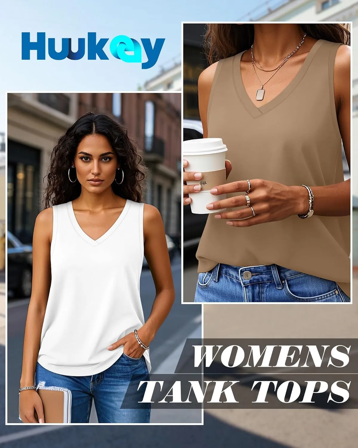 Huukeay 3 Pack Women's Tank Tops V Neck Loose Fit Casual Shirts Flowy Trendy Sleeveless Summer Basic Tee 2025 Fashion
