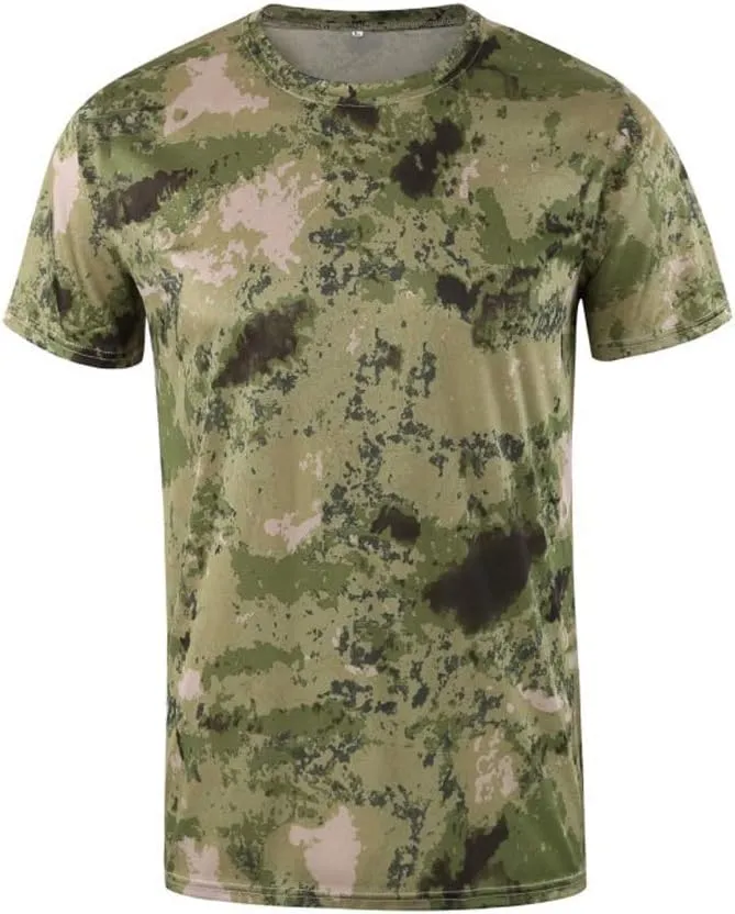 JSEIAJB Quick Dry Camouflage T Shirt Men O-Neck Short Sleeve Breathable Tee Tops Camo Fitness T-Shirts(E,S Code)