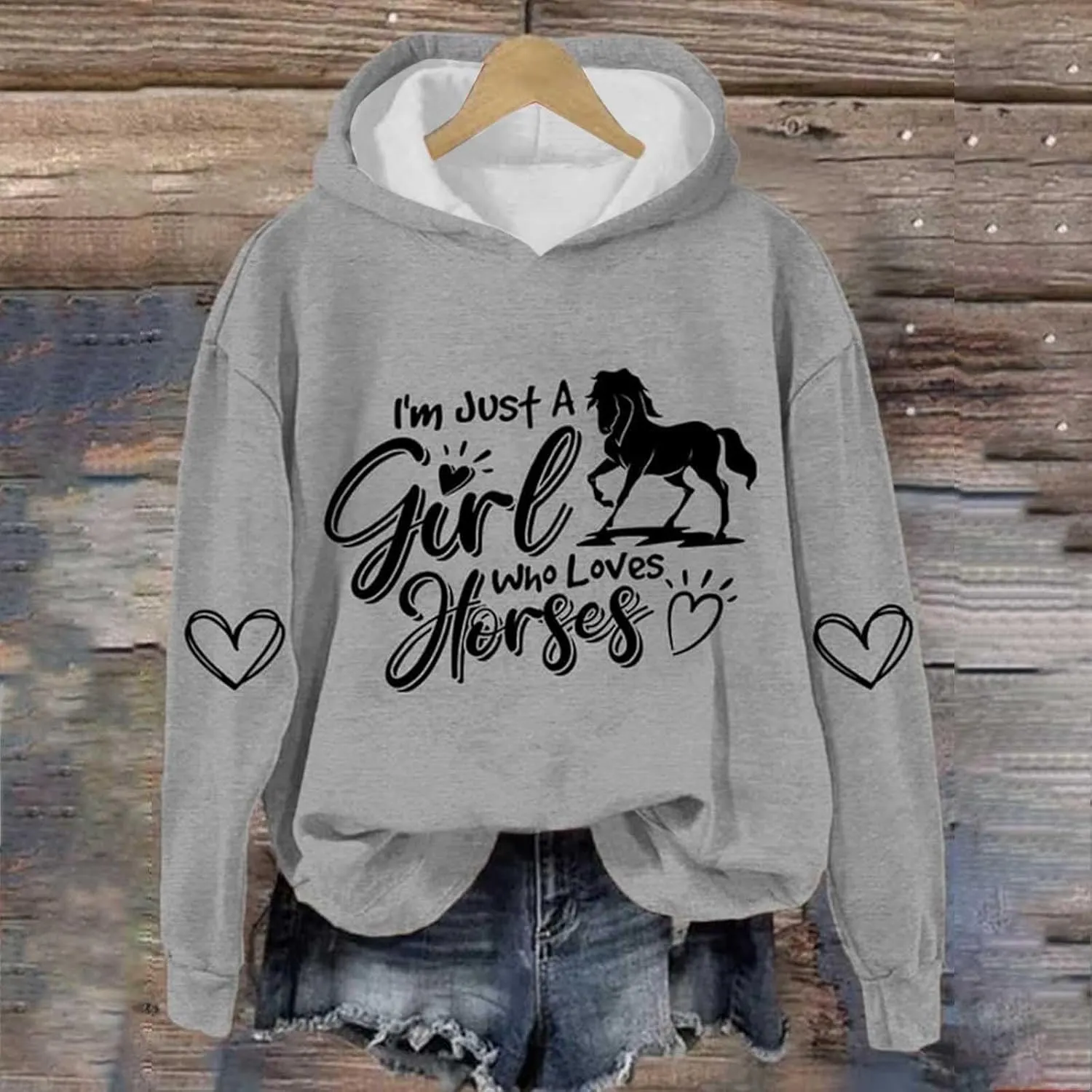 Just a Girl Who Loves Horses Hoodies for Women Crewneck Hooded Sweatshirts Novelty Funny Animal Graphic Pullover Top