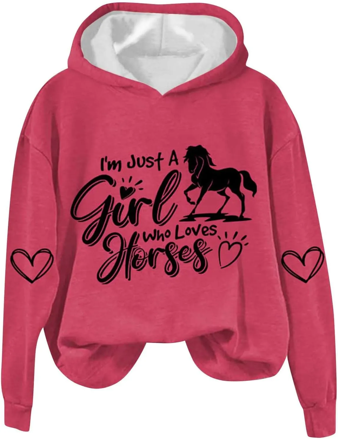 Just a Girl Who Loves Horses Hoodies for Women Crewneck Hooded Sweatshirts Novelty Funny Animal Graphic Pullover Top