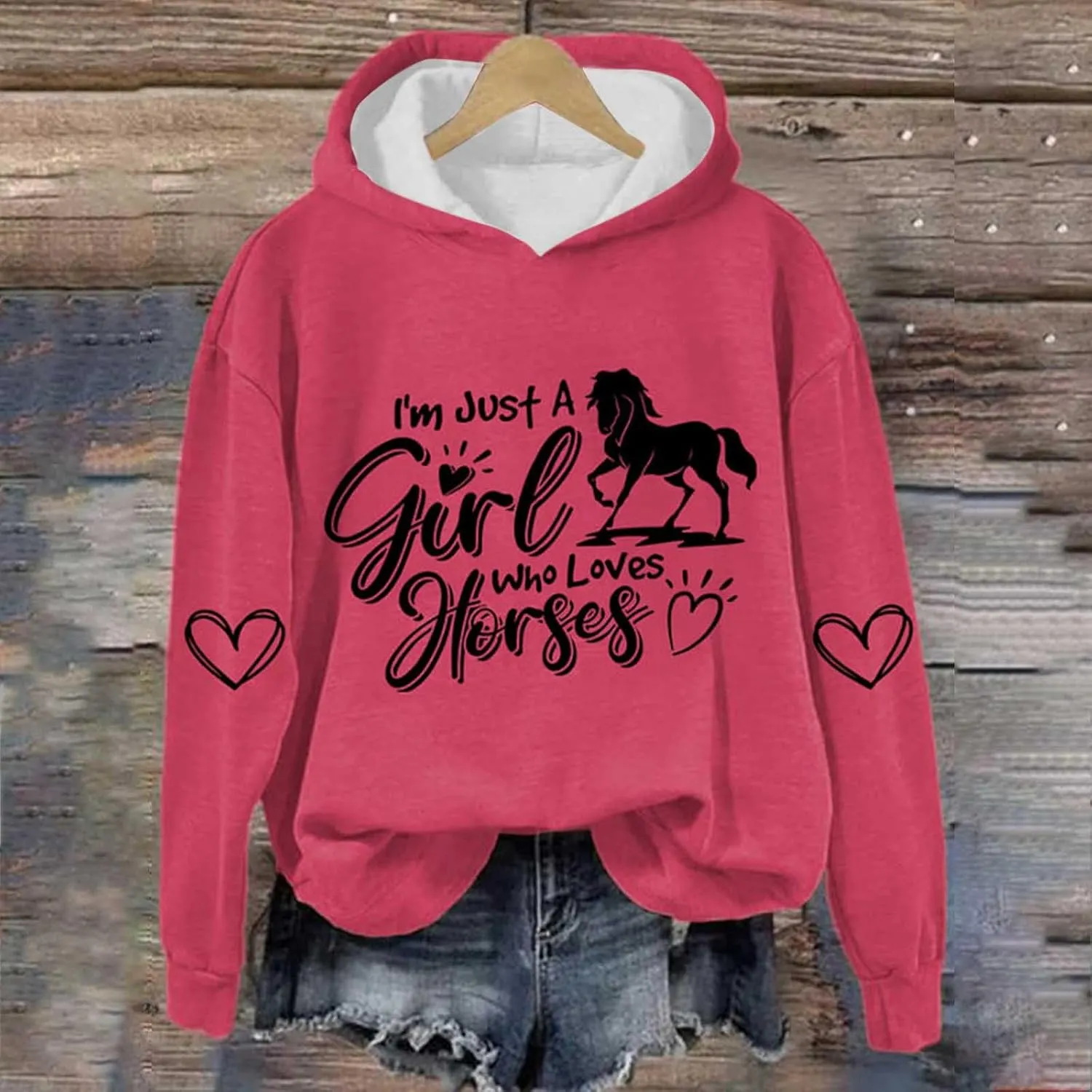 Just a Girl Who Loves Horses Hoodies for Women Crewneck Hooded Sweatshirts Novelty Funny Animal Graphic Pullover Top