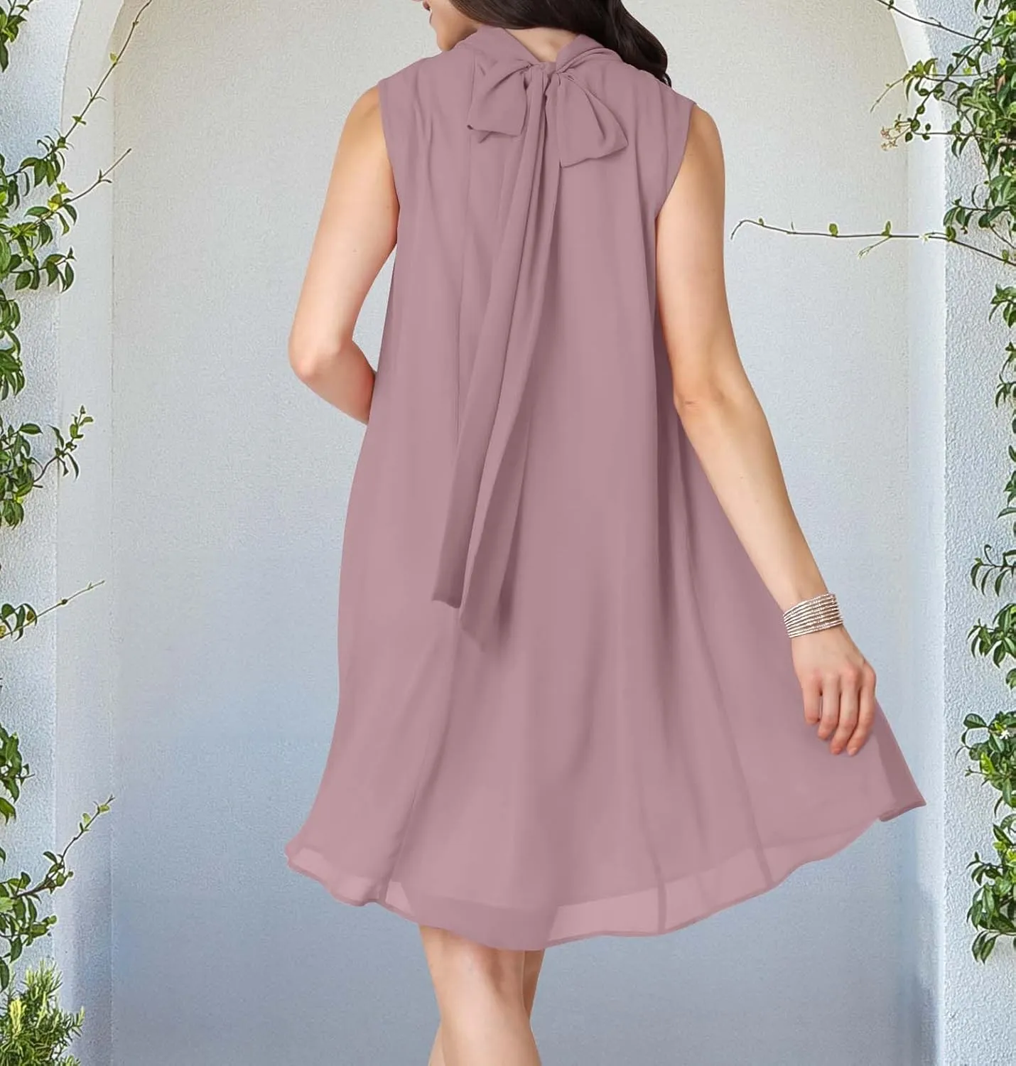KOH KOH Womens 2025 Short Sleeveless Halter-Neck Flowy Summer Cute Mini Dress