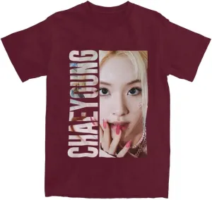Kpop CHAEYOUNG Twice Rapper Merch T-Shirt  100% Organic US Cotton Unisex Summer Top, Novelty Tee for Men & Women Burgundy / 4XL