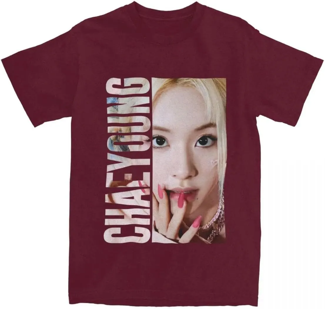 Kpop CHAEYOUNG Twice Rapper Merch T-Shirt  100% Organic US Cotton Unisex Summer Top, Novelty Tee for Men & Women Burgundy / 4XL