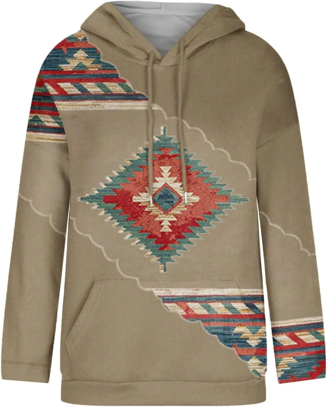 Lanaoree Women's Western Ethnic Style Print Aztec Hoodie Pullover Cowgirl Rhombus Printed Hooded Sweatshirt