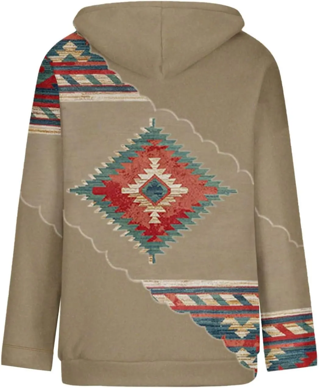 Lanaoree Women's Western Ethnic Style Print Aztec Hoodie Pullover Cowgirl Rhombus Printed Hooded Sweatshirt