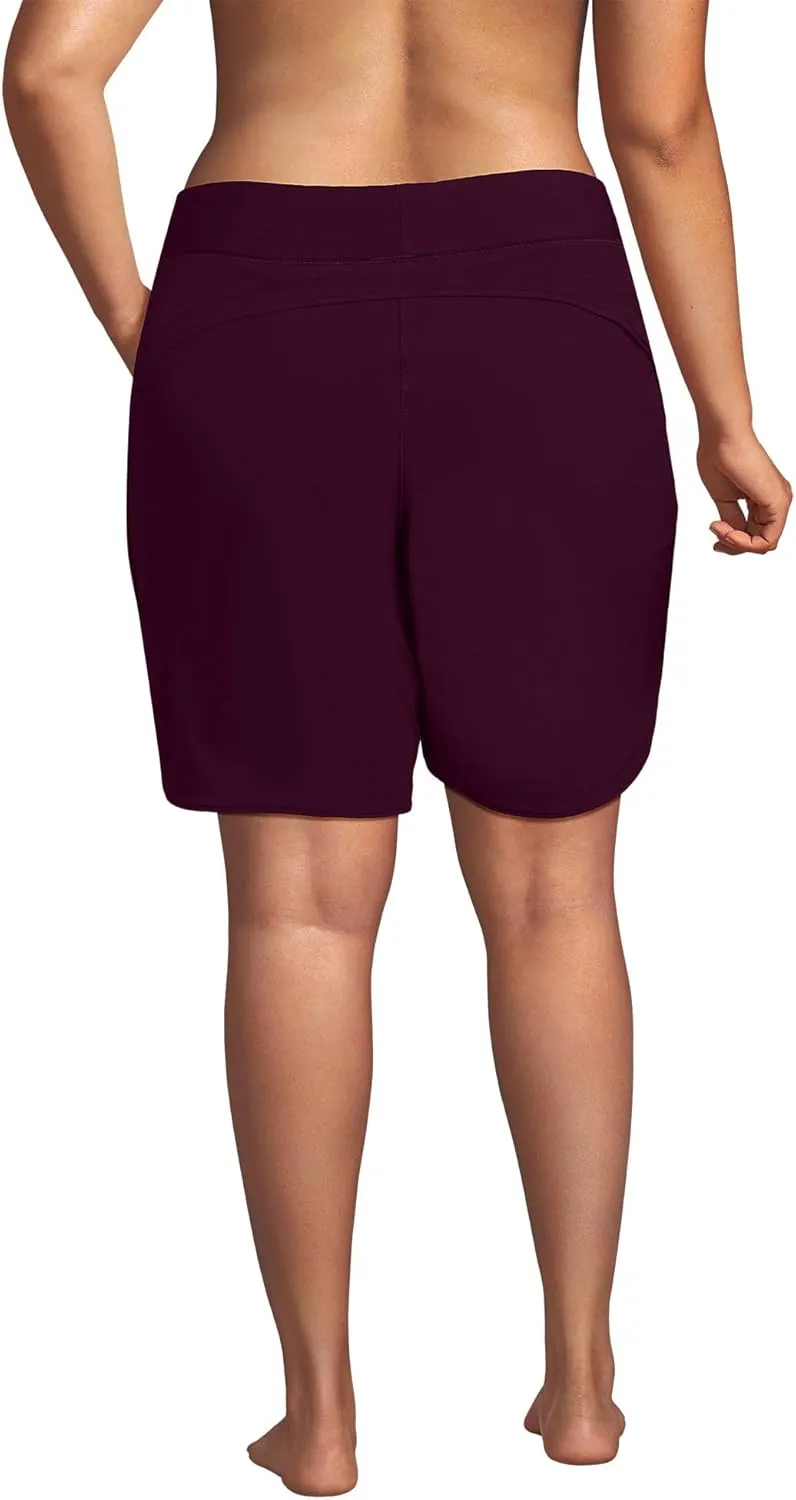 Lands' End Women's 9" Quick Dry Elastic Waist Modest Board Shorts Swim Cover-up Shorts with Panty