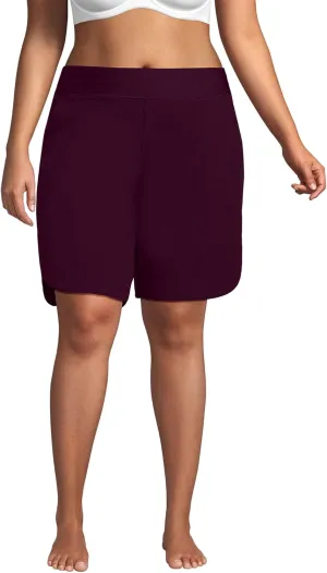 Lands' End Women's 9" Quick Dry Elastic Waist Modest Board Shorts Swim Cover-up Shorts with Panty