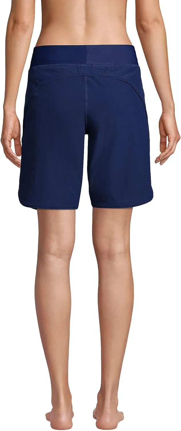 Lands' End Women's 9" Quick Dry Elastic Waist Modest Board Shorts Swim Cover-up Shorts