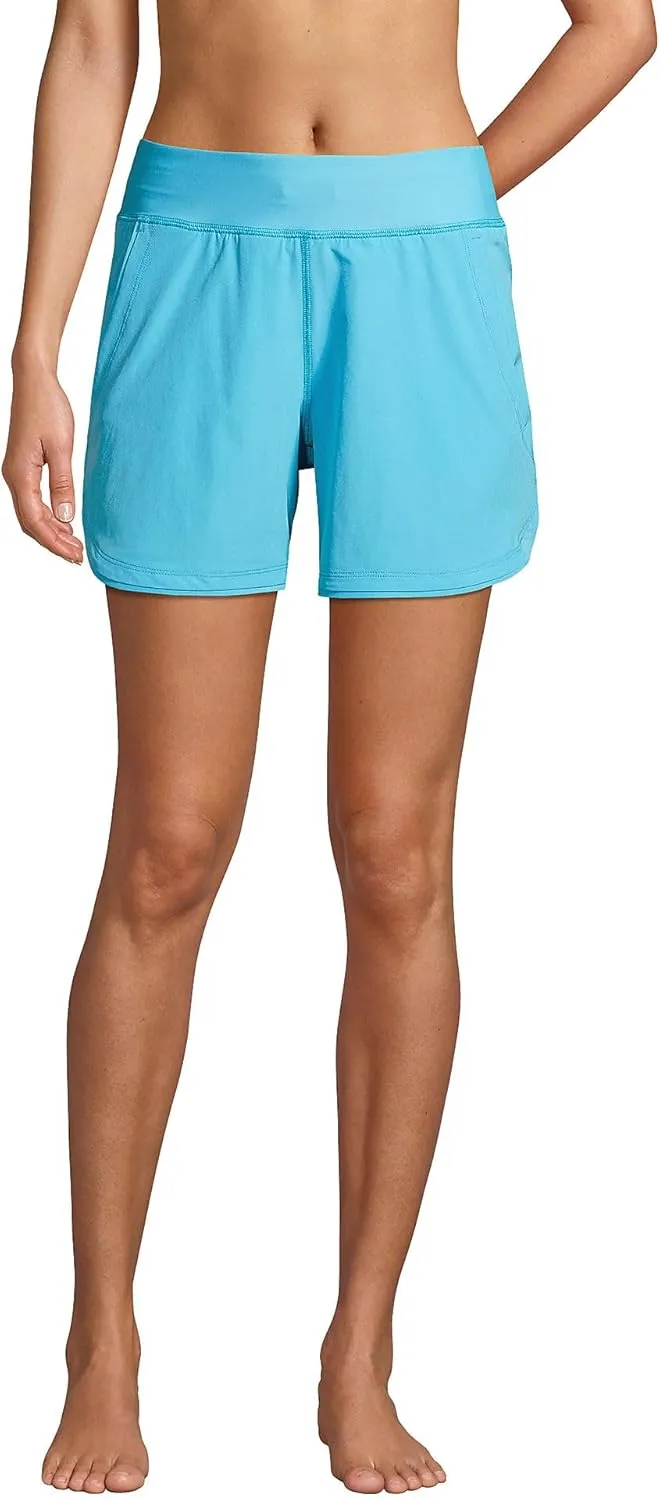 Lands' End Women's Curvy Fit 5" Quick Dry Board Shorts Swim Shorts with Panty