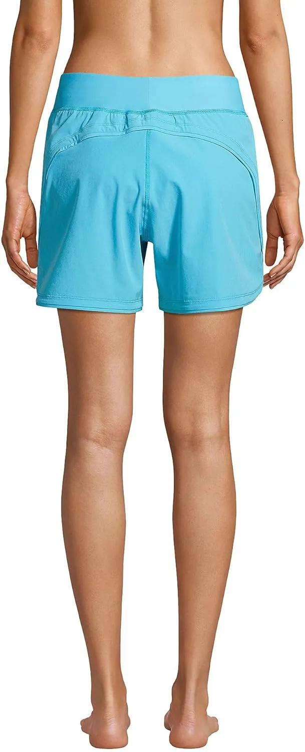 Lands' End Women's Curvy Fit 5" Quick Dry Board Shorts Swim Shorts with Panty