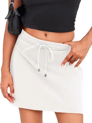 LAVASEON Womens Casual Mini Skirts Drawstring Summer Elastic High Waist Skorts Workout Pencil Bodycon Skirt with Short