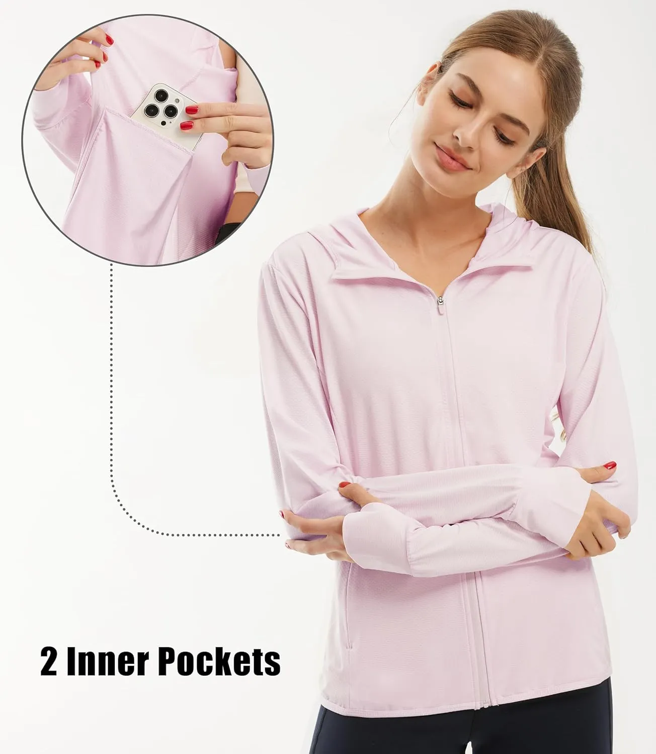 Libin Women's Sun Shirts Full Zip UPF 50  Sun Protection Hoodie Jacket Long Sleeve Hiking Outdoor Performance with Pockets