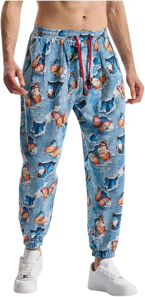 Linen Harem Pants for Men Drawstring Floral Paisley Print Casual Streetwear Hippie Yoga Pants with Pockets
