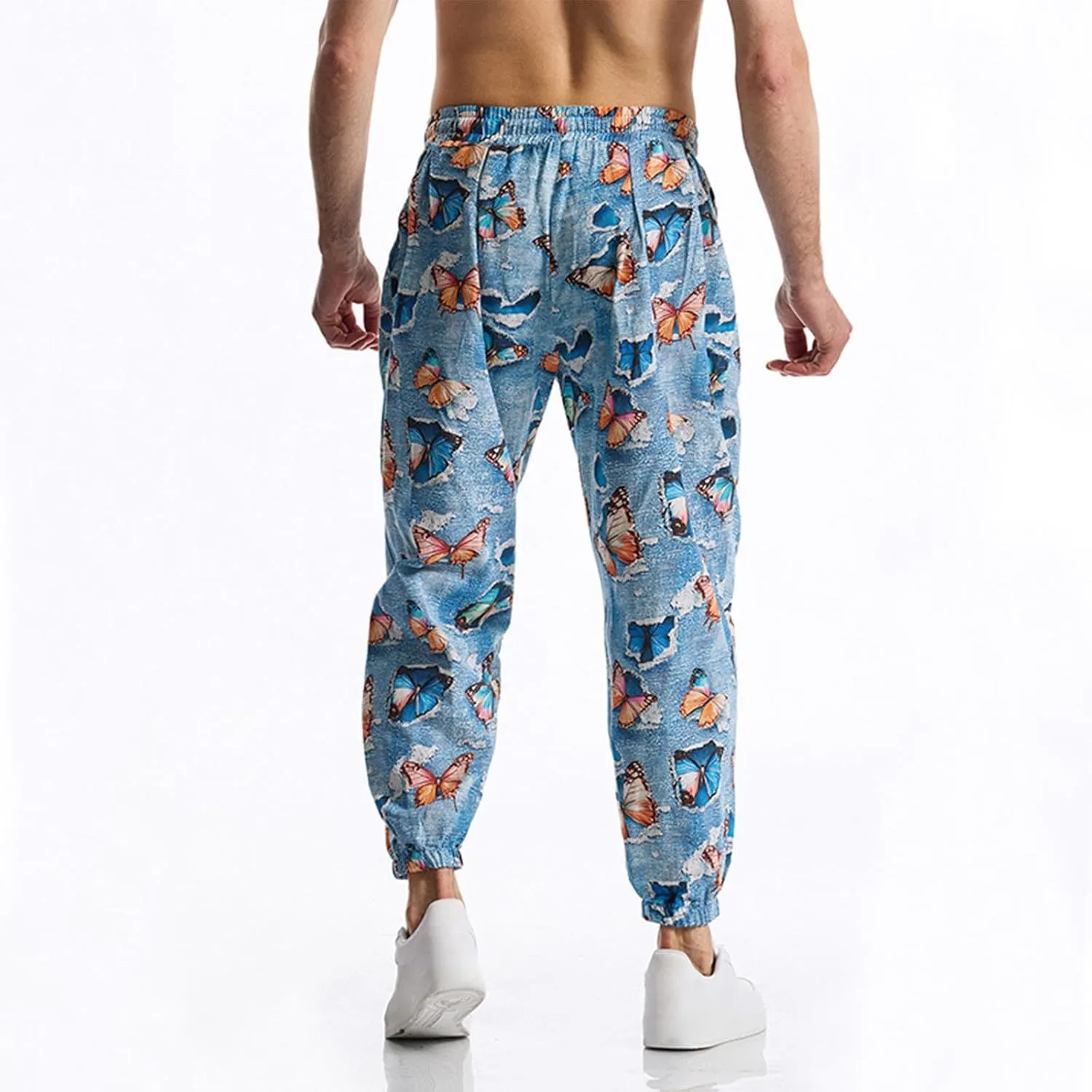 Linen Harem Pants for Men Drawstring Floral Paisley Print Casual Streetwear Hippie Yoga Pants with Pockets