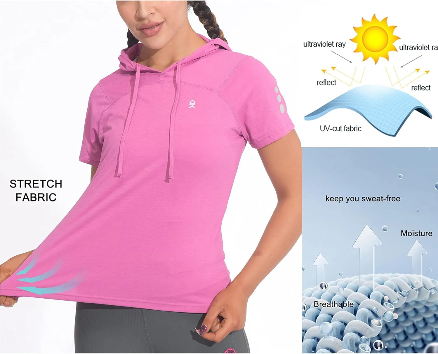 Little Donkey Andy Women's Short Sleeve Quick Dry T-Shirt with Hood Sun Protection Workout Stretch Basic Tops Tee