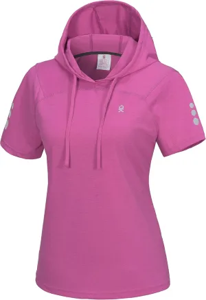 Little Donkey Andy Women's Short Sleeve Quick Dry T-Shirt with Hood Sun Protection Workout Stretch Basic Tops Tee