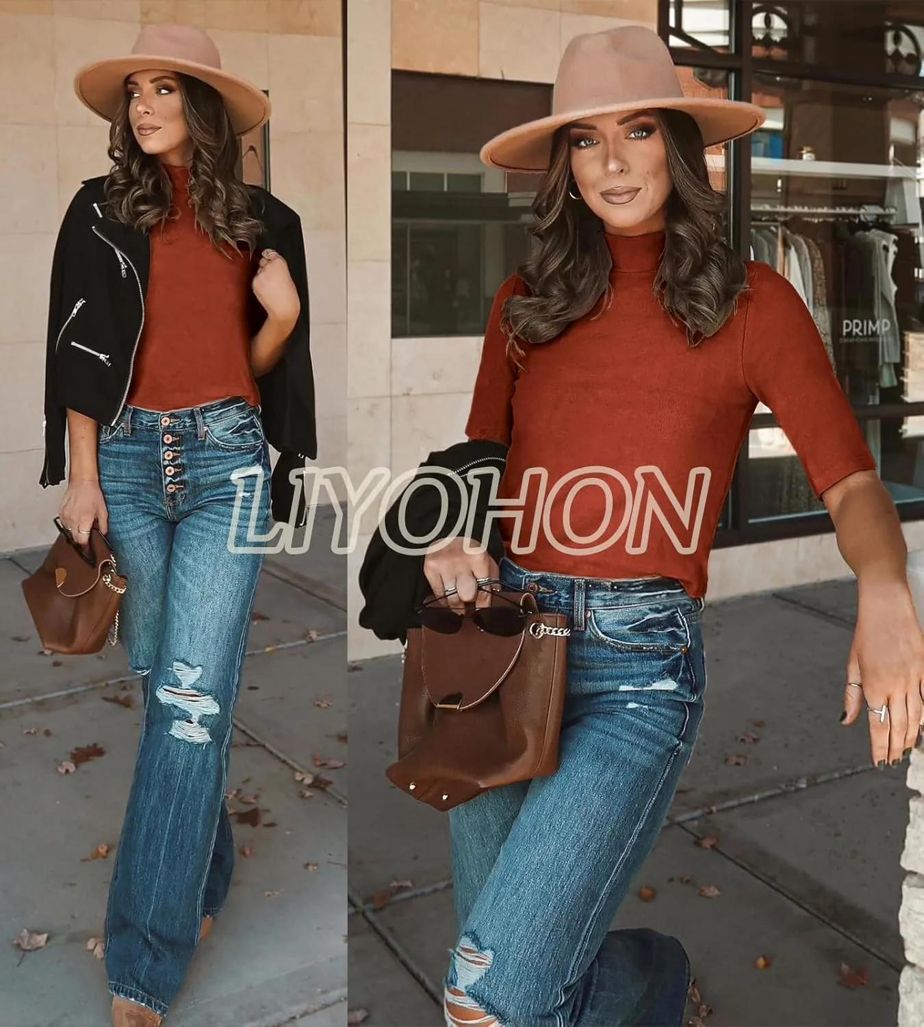 LIYOHON Womens Tops Dressy Casual Mock Turtleneck Business Short Sleeve T Shirts Going Out Tops 2025