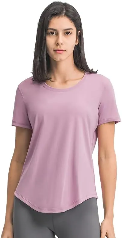 Looleafy Women's Running Shirts Quick Dry Short Sleeve Athletic Workout Tops V Neck Moisture Wicking Tops Women