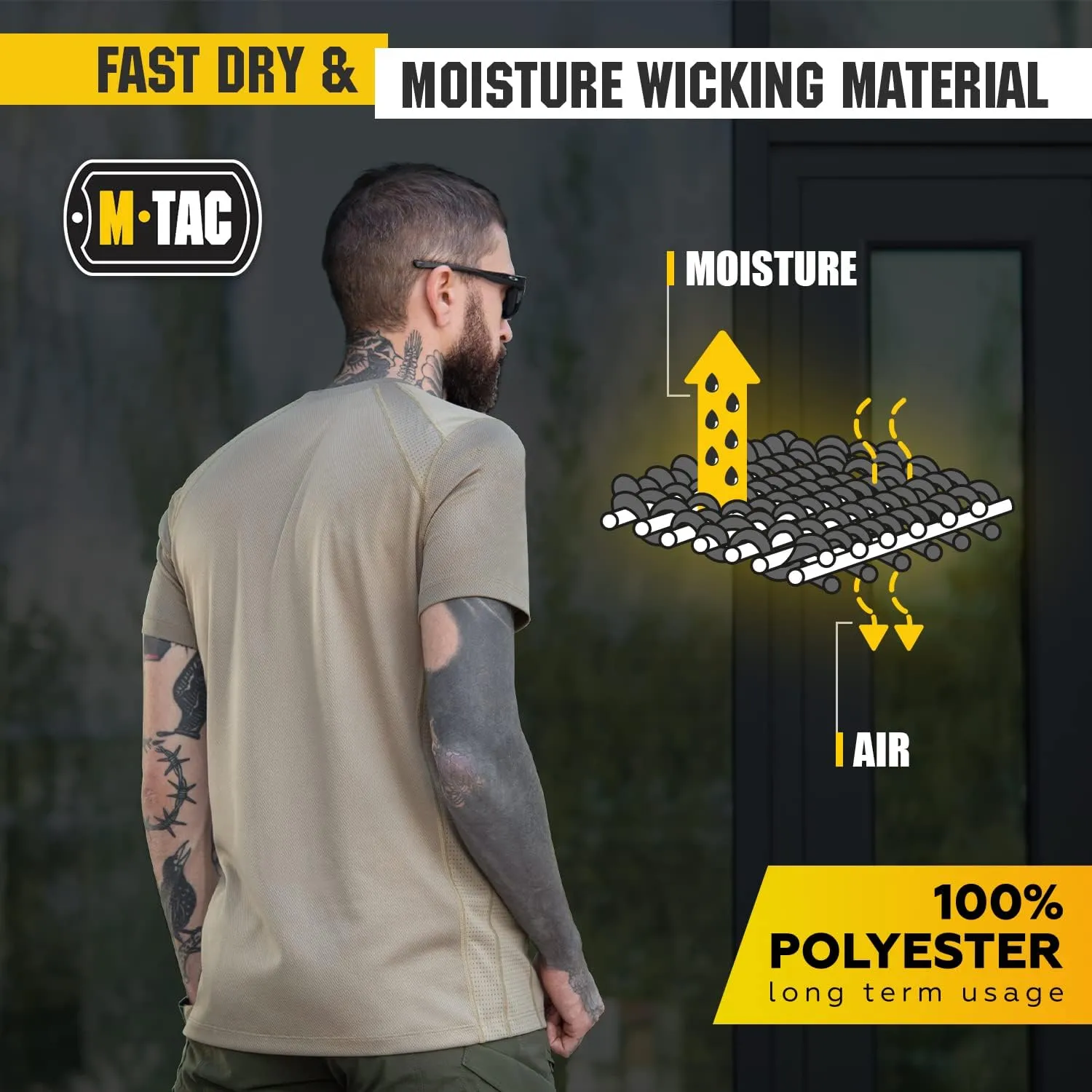 M-Tac Athletic T-Shirt Gen.2 - Breathable Polyester Military T-Shirt with Short Sleeve and Crew Neck for Men