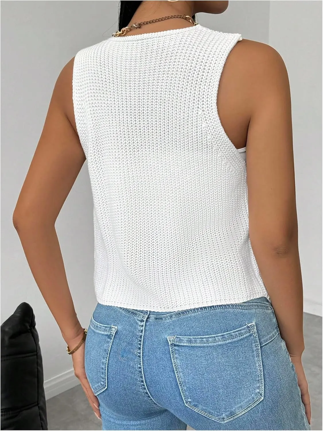 MakeMeChic Women's V Neck Button Down Sleeveless Knit Lightweight Sweater Vest Tops