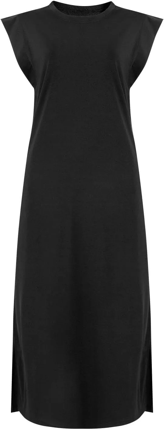 Maxi Dresses for Women 2025 Summer Short Sleeve Beach Sundresses Casual Crewneck Split Long Dress with Pocket