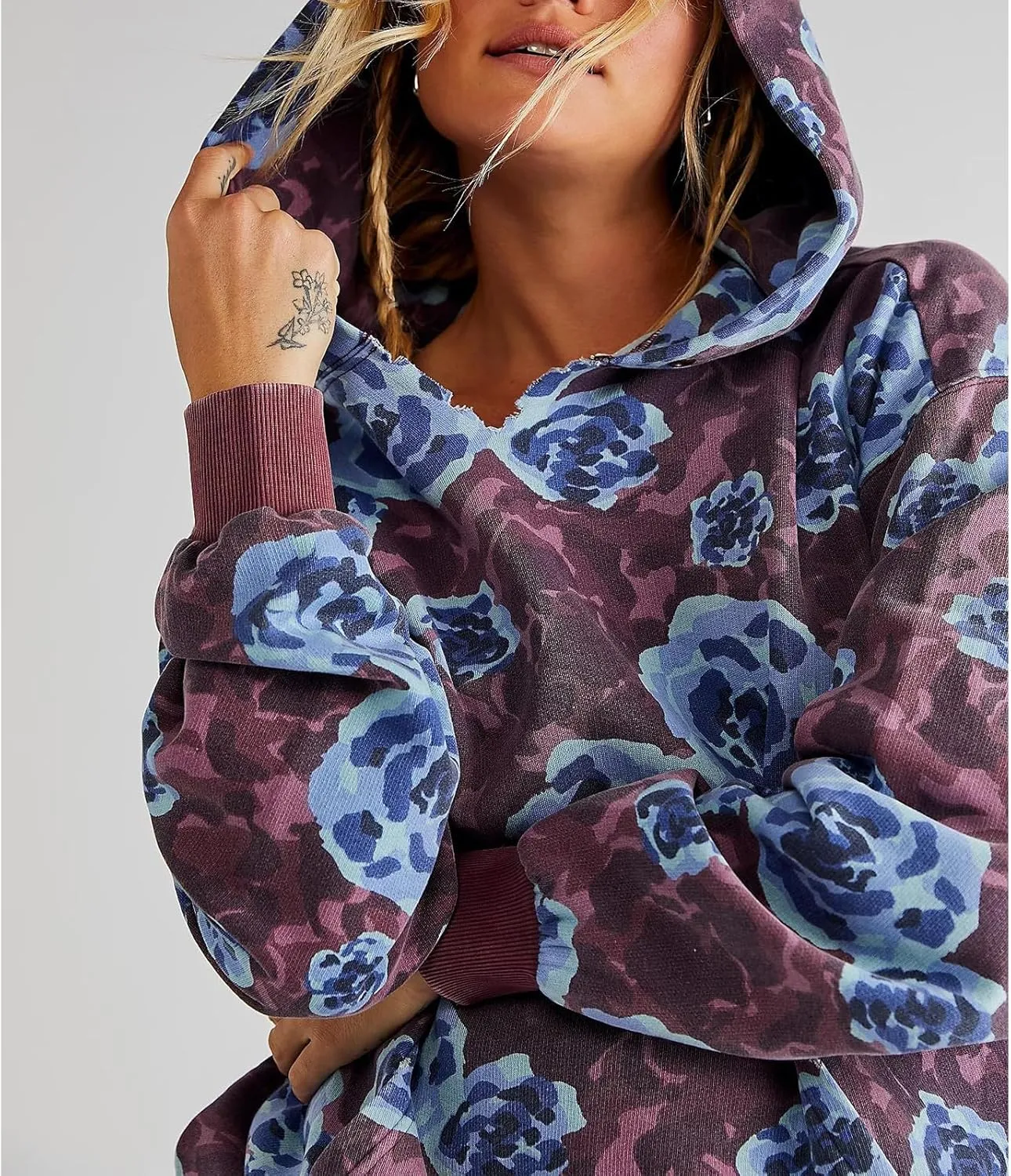 Meiweileya Oversized Graphic Hoodies for Women Y2k Long Sleeve Doop Sweatshirts Top Print Floral Crewneck
