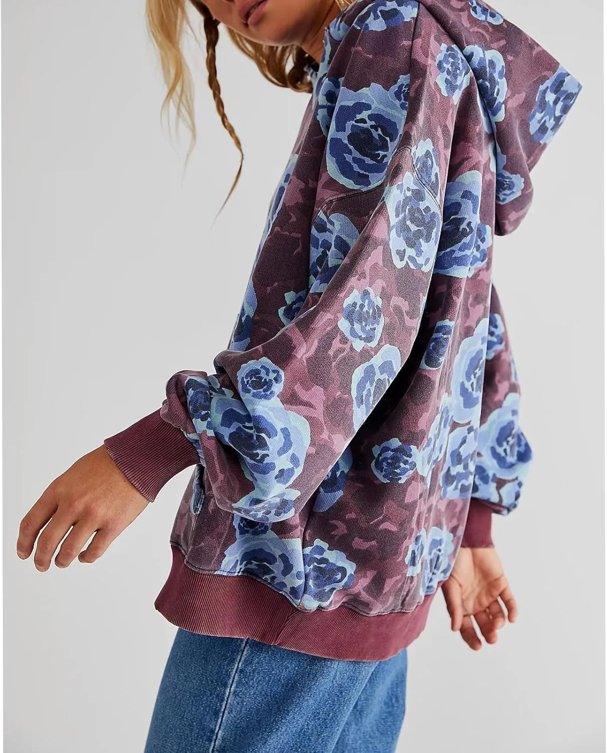 Meiweileya Oversized Graphic Hoodies for Women Y2k Long Sleeve Doop Sweatshirts Top Print Floral Crewneck