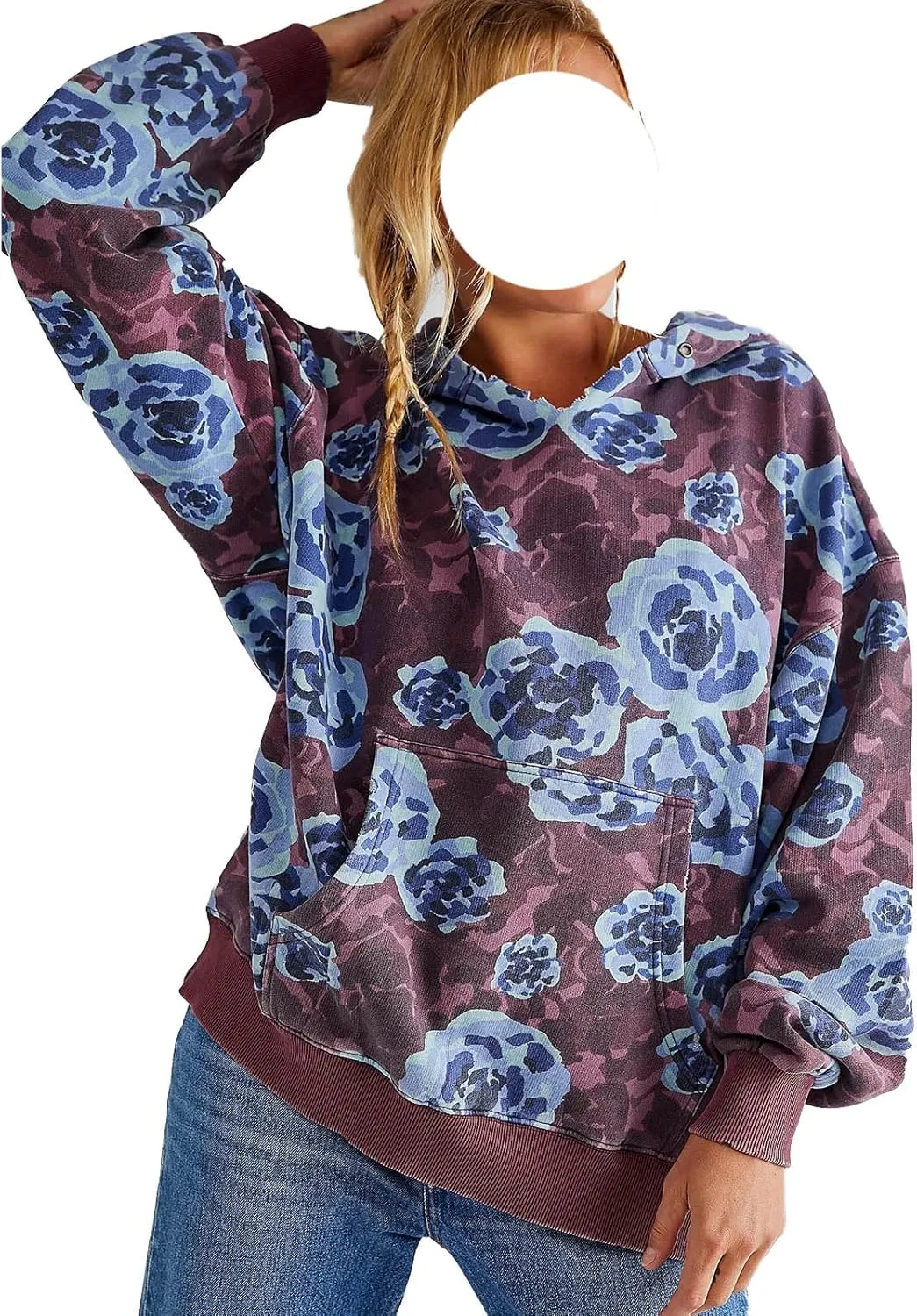 Meiweileya Oversized Graphic Hoodies for Women Y2k Long Sleeve Doop Sweatshirts Top Print Floral Crewneck