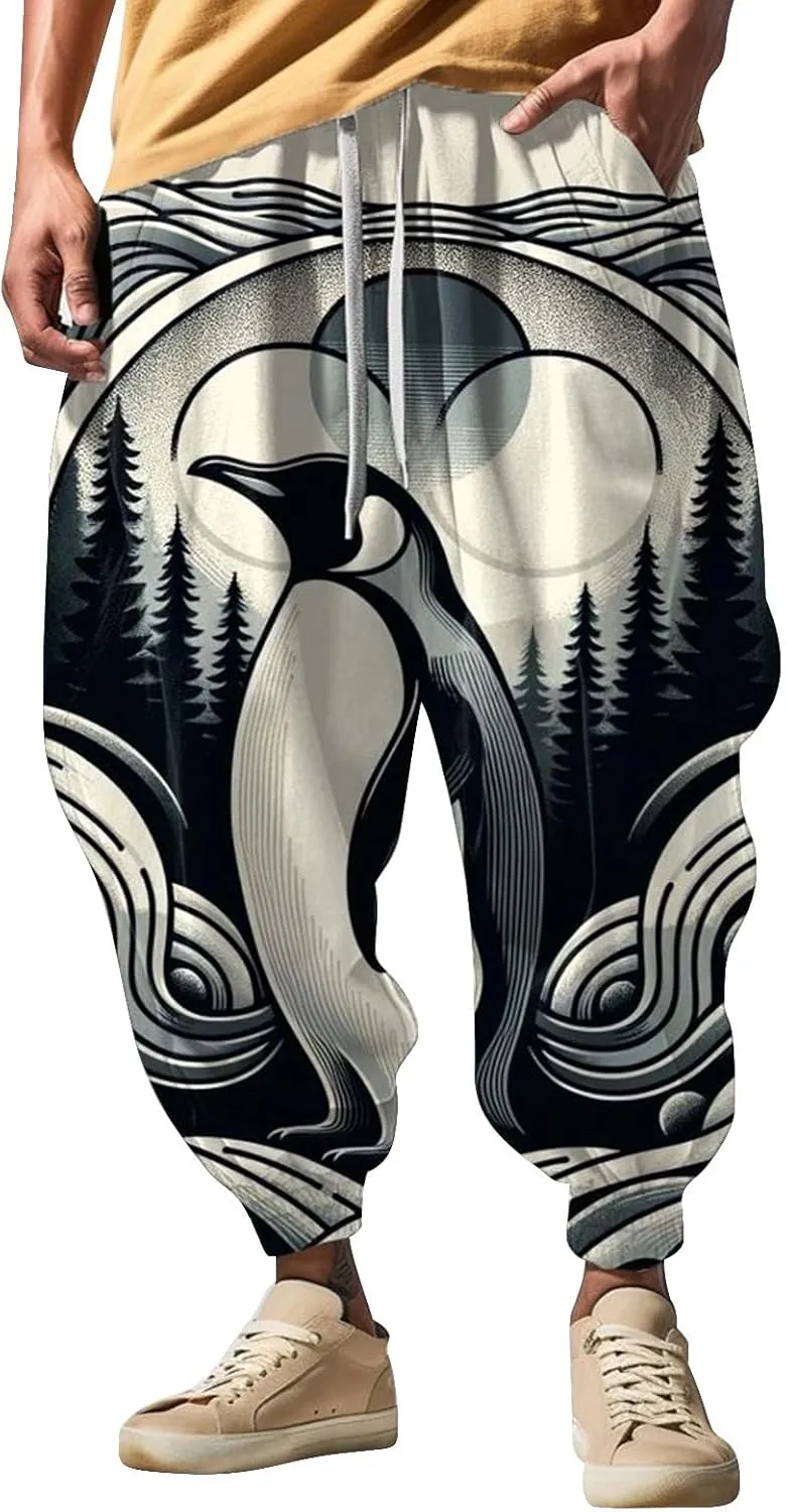 Men Drop Crotch Wide Leg Baggy Harem Pants Men's Autumn Fun Print Fashion Street Feel Casual Loose Drop Crotch