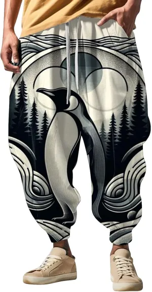 Men Drop Crotch Wide Leg Baggy Harem Pants Men's Autumn Fun Print Fashion Street Feel Casual Loose Drop Crotch