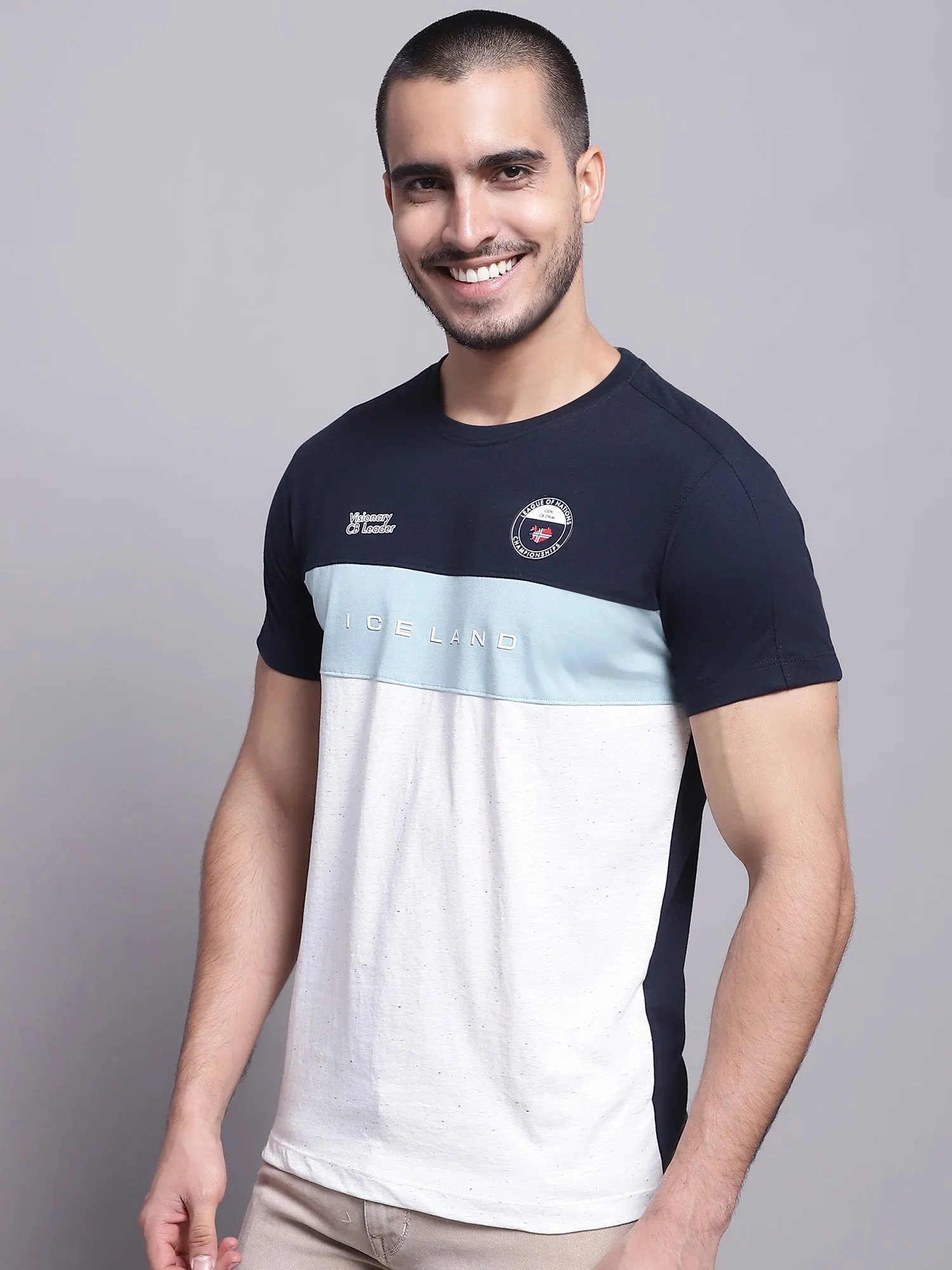 Men Navy Blue Casual T-Shirt