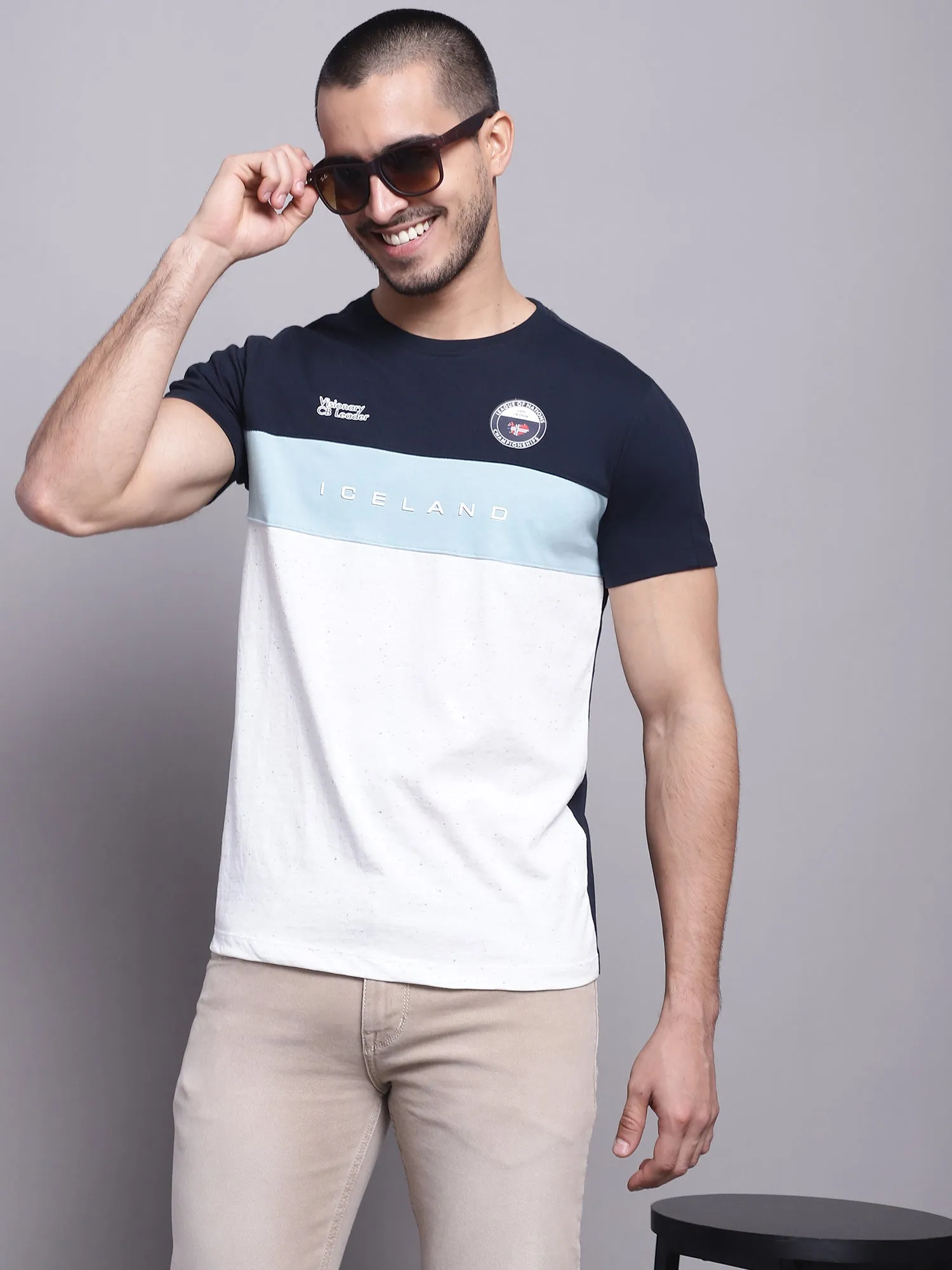 Men Navy Blue Casual T-Shirt