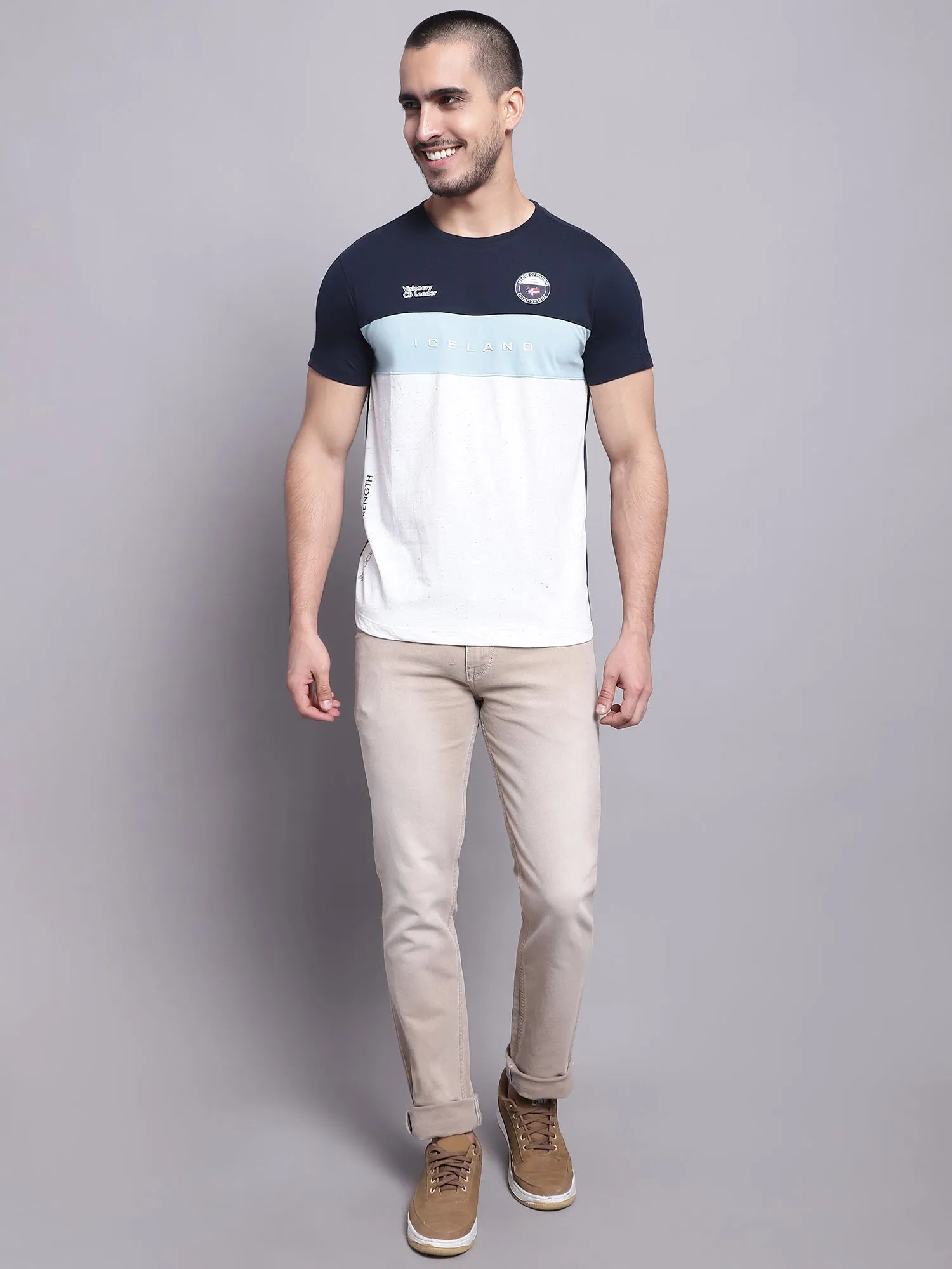 Men Navy Blue Casual T-Shirt