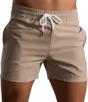 Men Shorts Mid Rise Drawstring Elastic Waisted Slim Fit Short Pants Causal Summer Homewear Solid Color Fitness Shorts