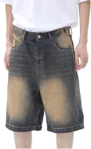 Mens Baggy Denim Jorts Y2K Vintage Loose Hip Hop Jean Shorts Wide Leg Mid Jeans Streetwear Clothes