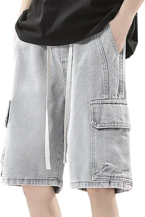 Mens Baggy Denim Jorts Y2K Vintage Loose Hip Hop Jean Shorts Wide Leg Mid Jeans Streetwear Clothes