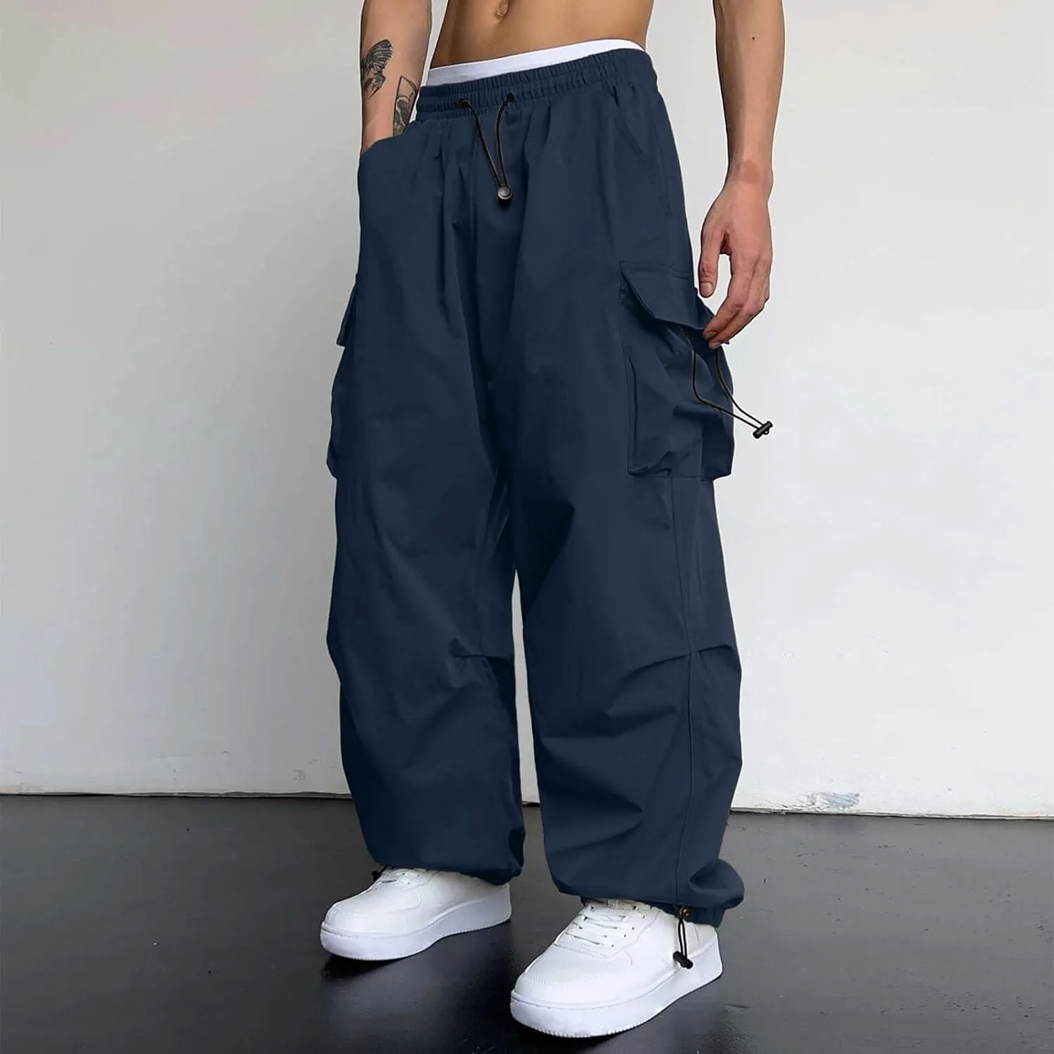 Mens Cargo Pant Elastic Waist Work Pant Multi Pockets Casual Stretchy Outdoor Pants