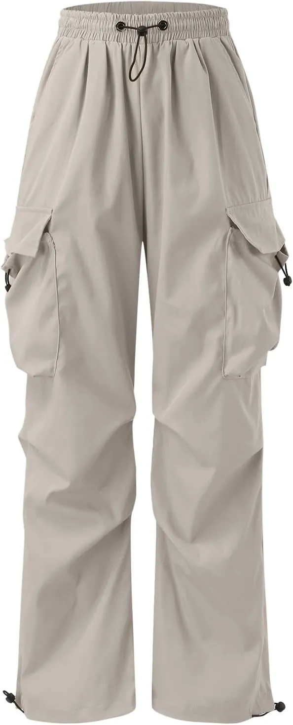 Mens Cargo Pants Casual Lightweight Elastic Waist Drawstring Pant Streetwear with Multiple Pockets