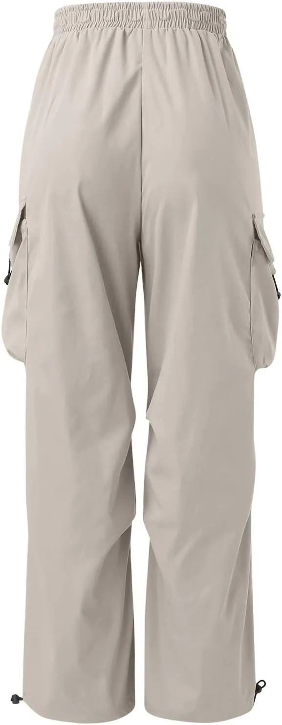 Mens Cargo Pants Casual Lightweight Elastic Waist Drawstring Pant Streetwear with Multiple Pockets