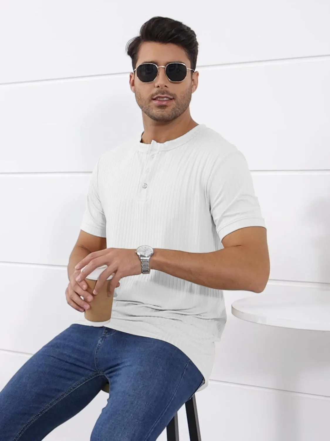Mens Henley Shirt Dry Fit Tech 3 Button Slim Fit Quick Dry Gym Tshirt Short Sleeve Lightweight Casual T Basic Tee