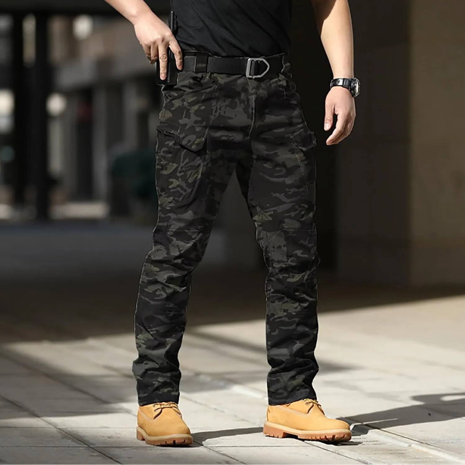 Mens Outdoor Hiking Cargo Pants Cotton Simple Solid Color Leisure High Street Elastic Men Athletic Joggers