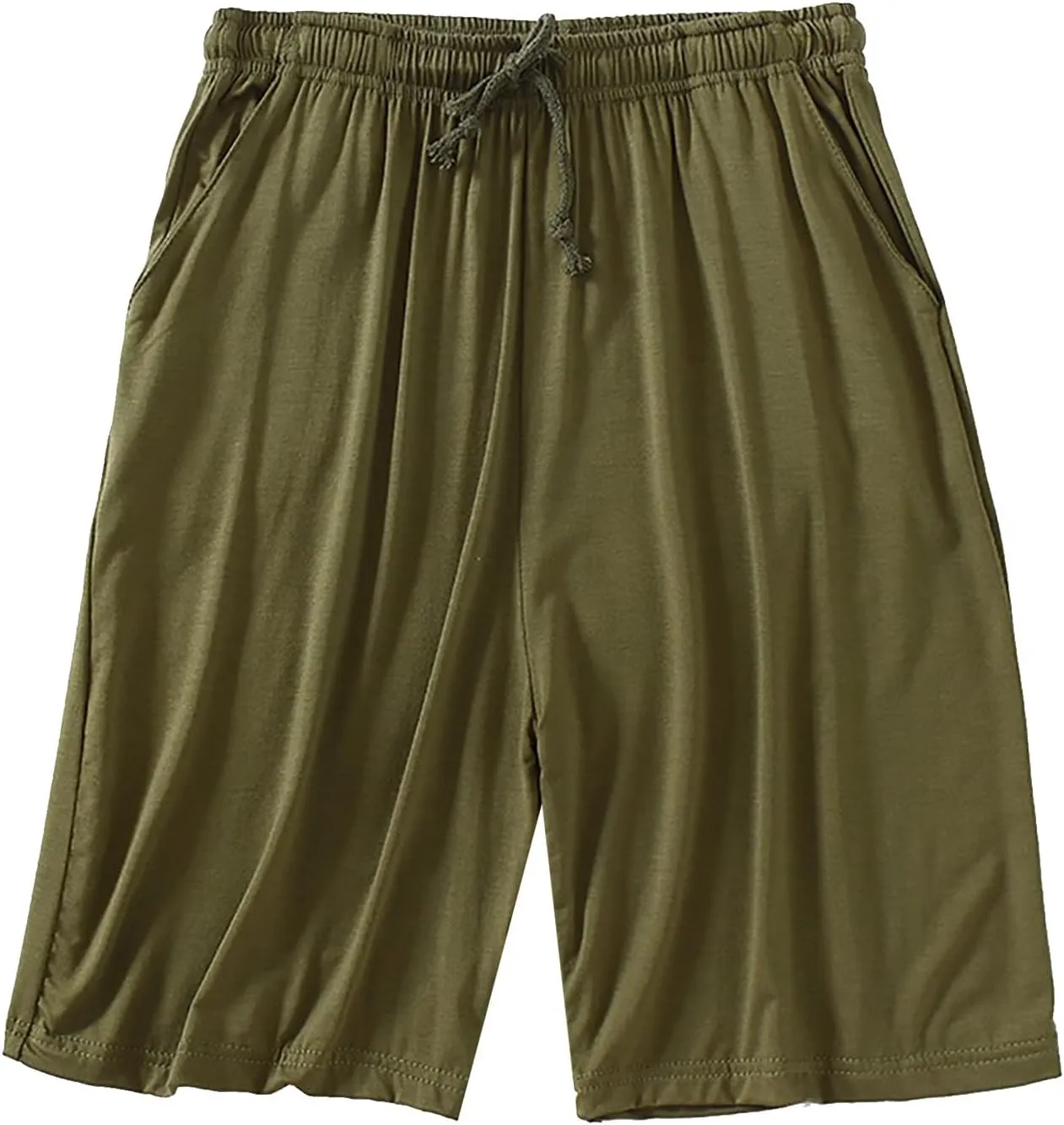 Mens Summer Linen Shorts Elastic Waist Drawstring Classic Cotton Beach Stretch Chino Athletic Shorts with Pockets