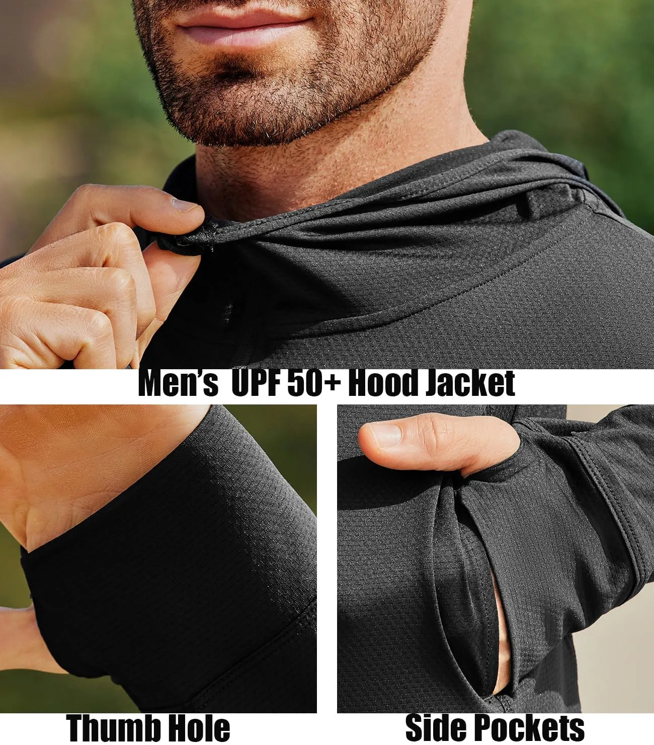 Men's UPF 50  Full Zip Up Sun Protection Hoodie Jacket Long Sleeve Lightweight UV Shirts for Men Hiking Fishing