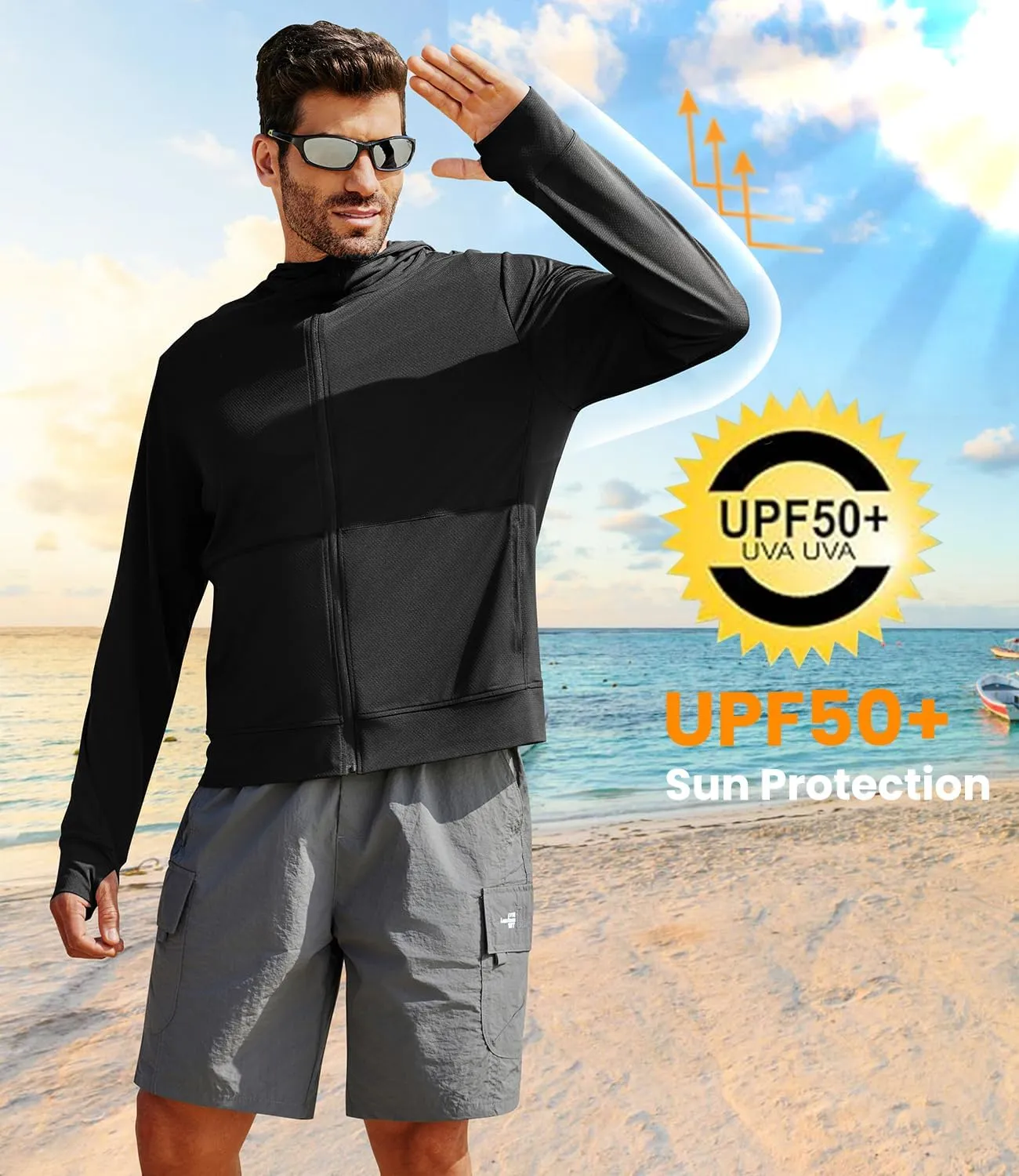 Men's UPF 50  Full Zip Up Sun Protection Hoodie Jacket Long Sleeve Lightweight UV Shirts for Men Hiking Fishing