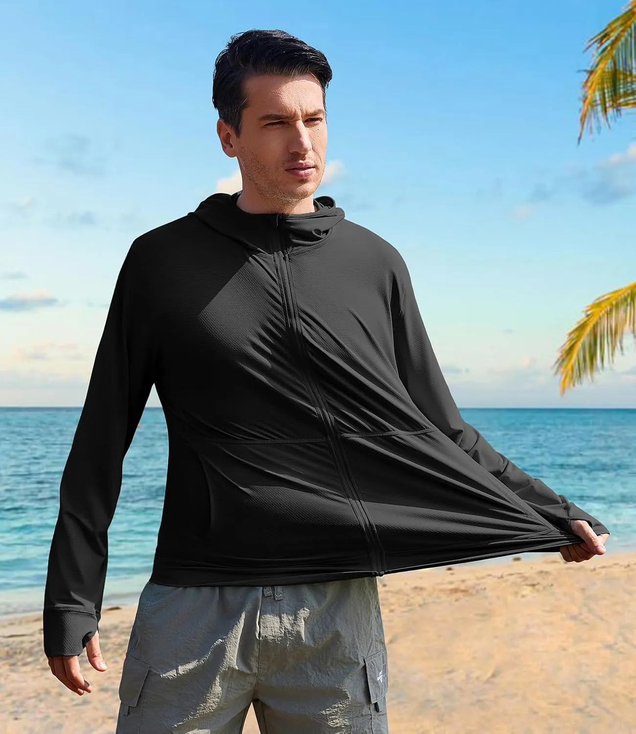 Men's UPF 50  Full Zip Up Sun Protection Hoodie Jacket Long Sleeve Lightweight UV Shirts for Men Hiking Fishing