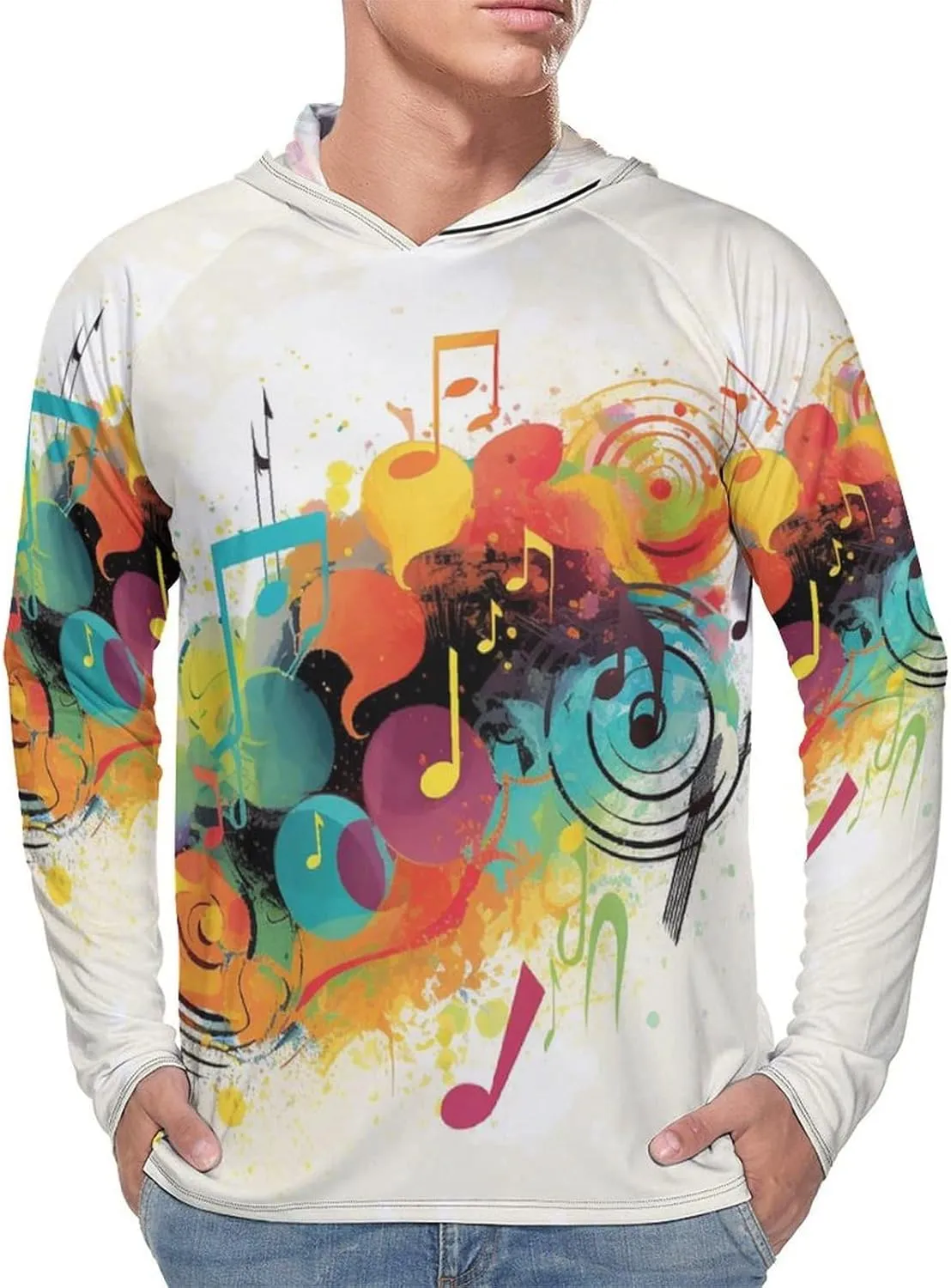 Men's UPF 50  Sun Protection Hoodie Outdoor UV Shirts Abstract Music Themed Long Sleeve Quick Dry Fishing Hiking Shirt